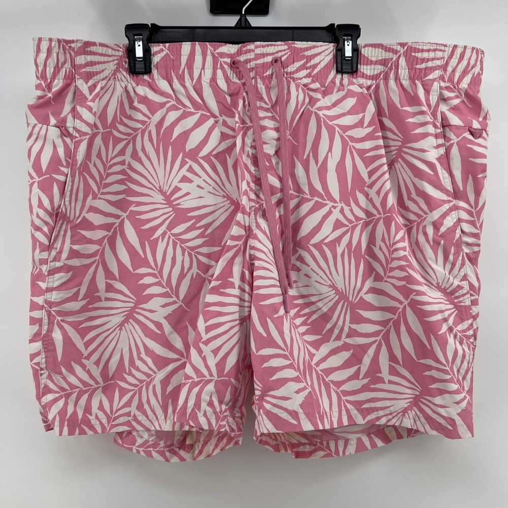 Lands End Mens‎ Tropical Leaf Swim Trunks Elastic Waist Drawstring XXL 44-46